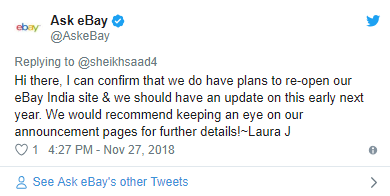 eBay确认将在2019年重新开放印度站，全新付出系统也将同步推出